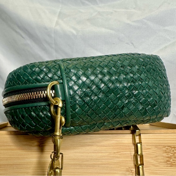 CLARE V Midi Sac Basketweave Leather Emerald Green Evergreen Crossbody Bag - Picture 4 of 9